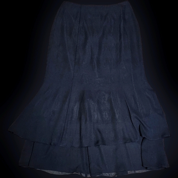 Double Ruffle Layered Black Skirt by Adrianna Papell, Midi, Fit & Flare Size 14 - Picture 1 of 11
